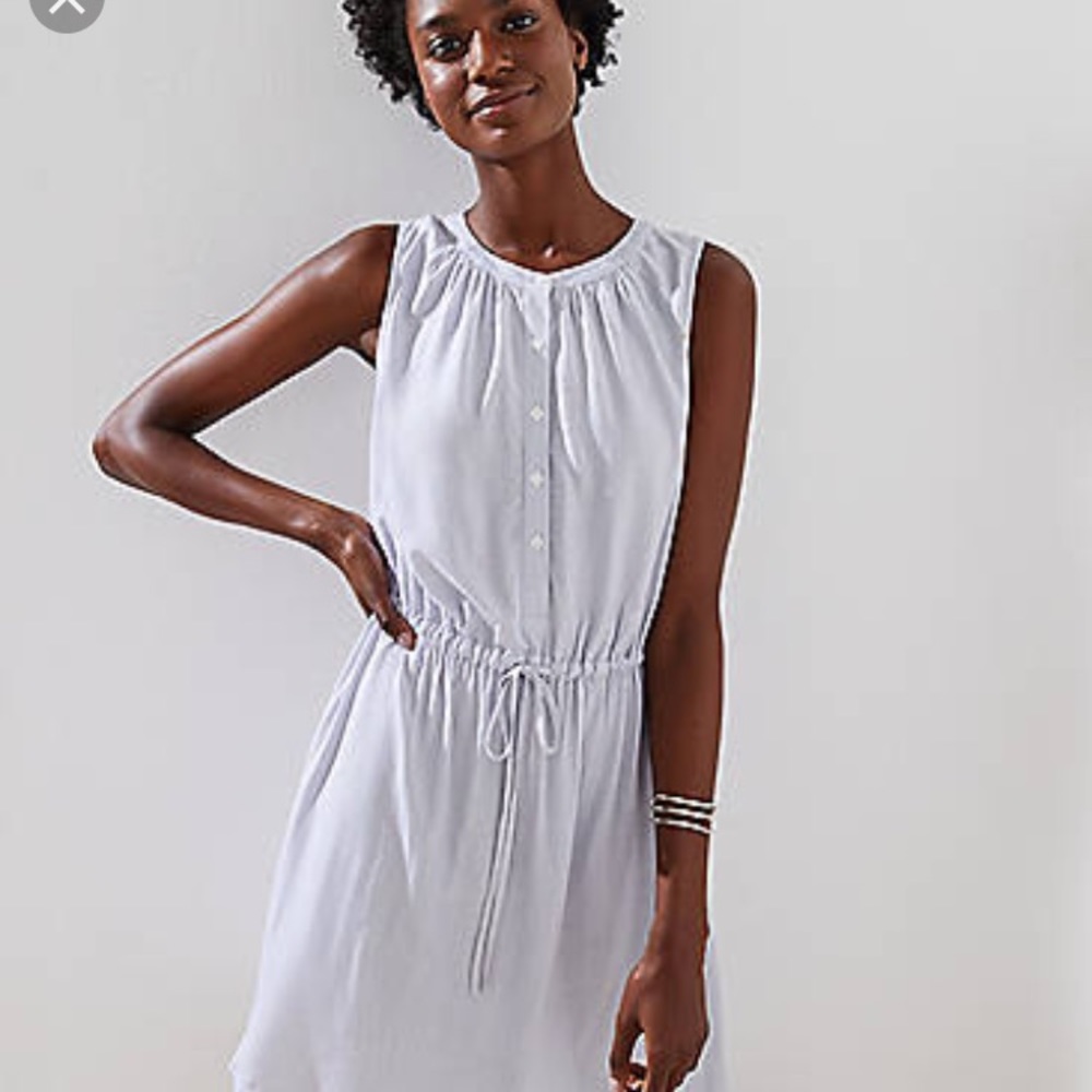 PETITE STRIPED SLEEVELESS SHIRTDRESS